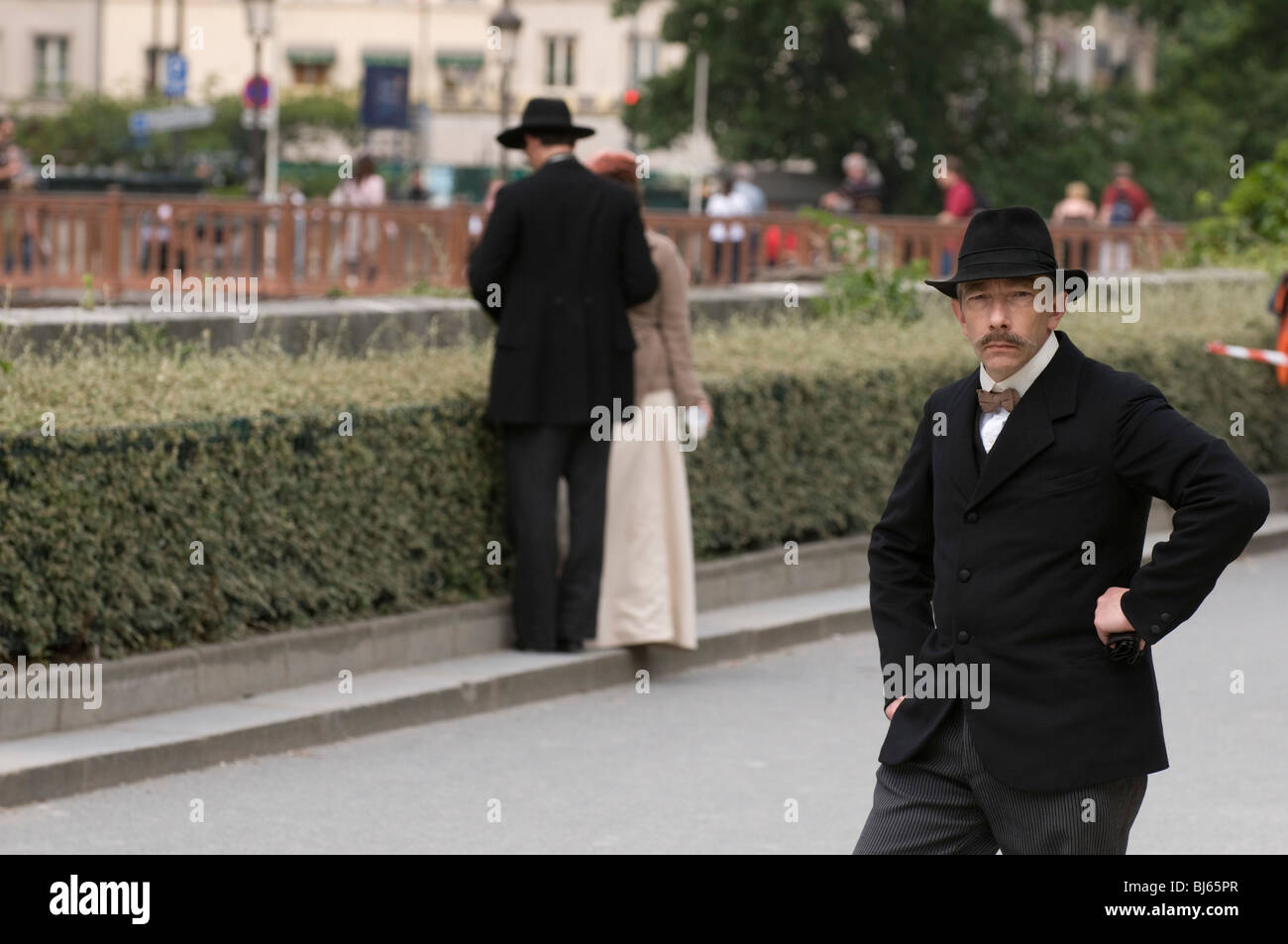 Actors playing film along the Seine River, Paris, France Stock Photo ...