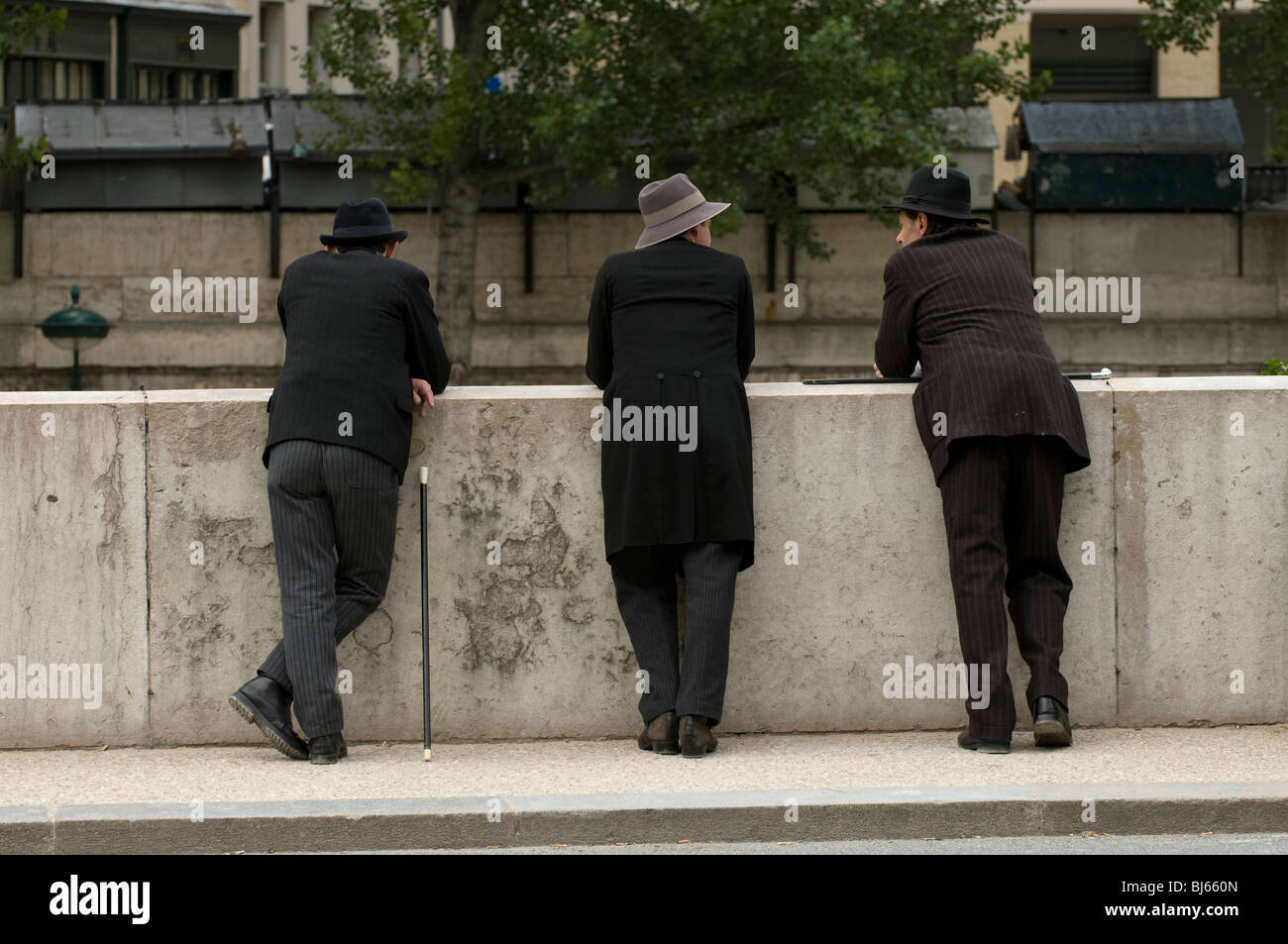Actors playing film along the Seine River, Paris, France Stock Photo ...