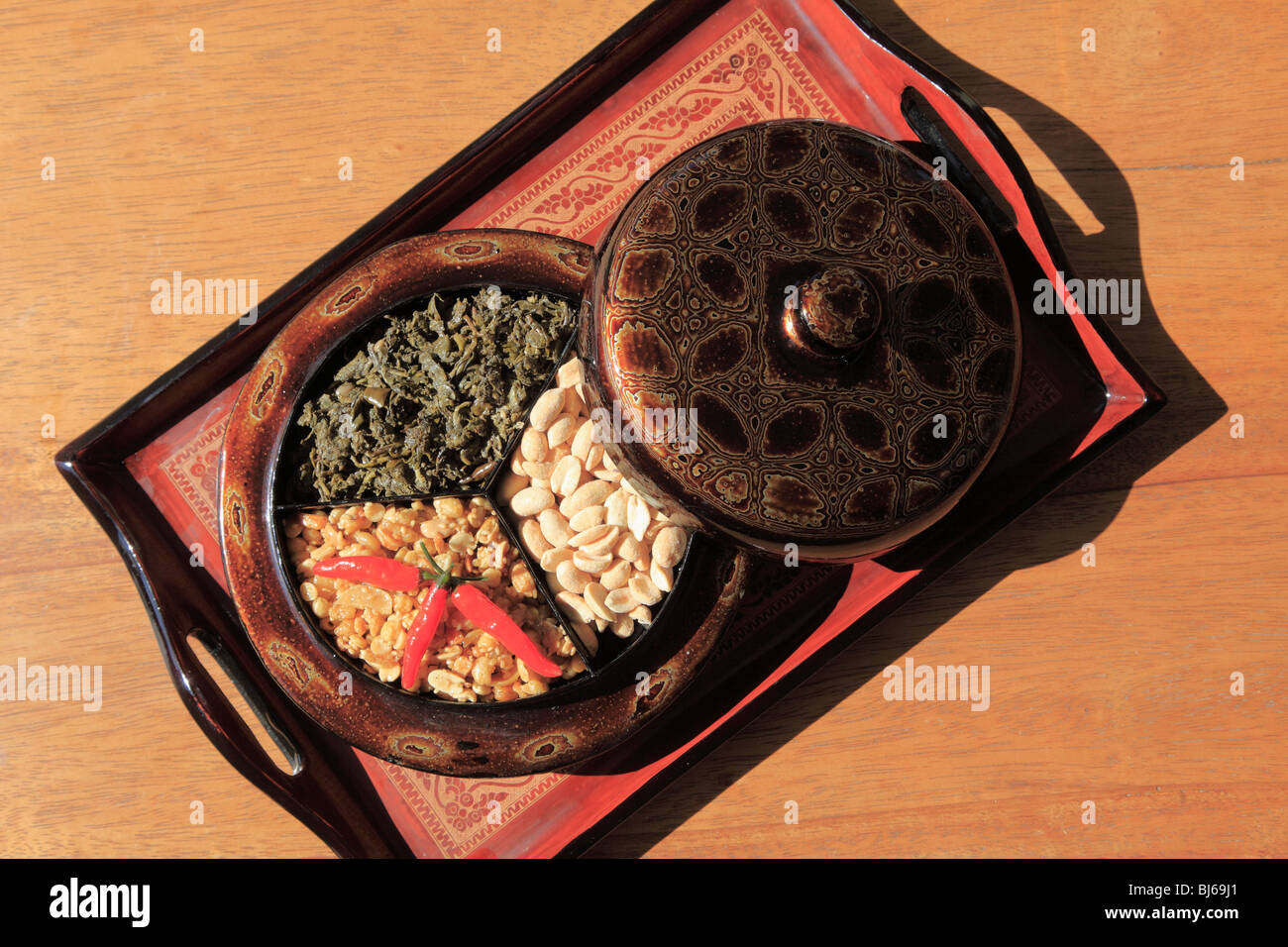 Myanmar, Burma, Lephet, fermented tea leaf salad Stock Photo