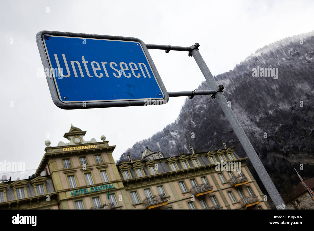 Unterseen sign, Interlaken, Switzerland Stock Photo