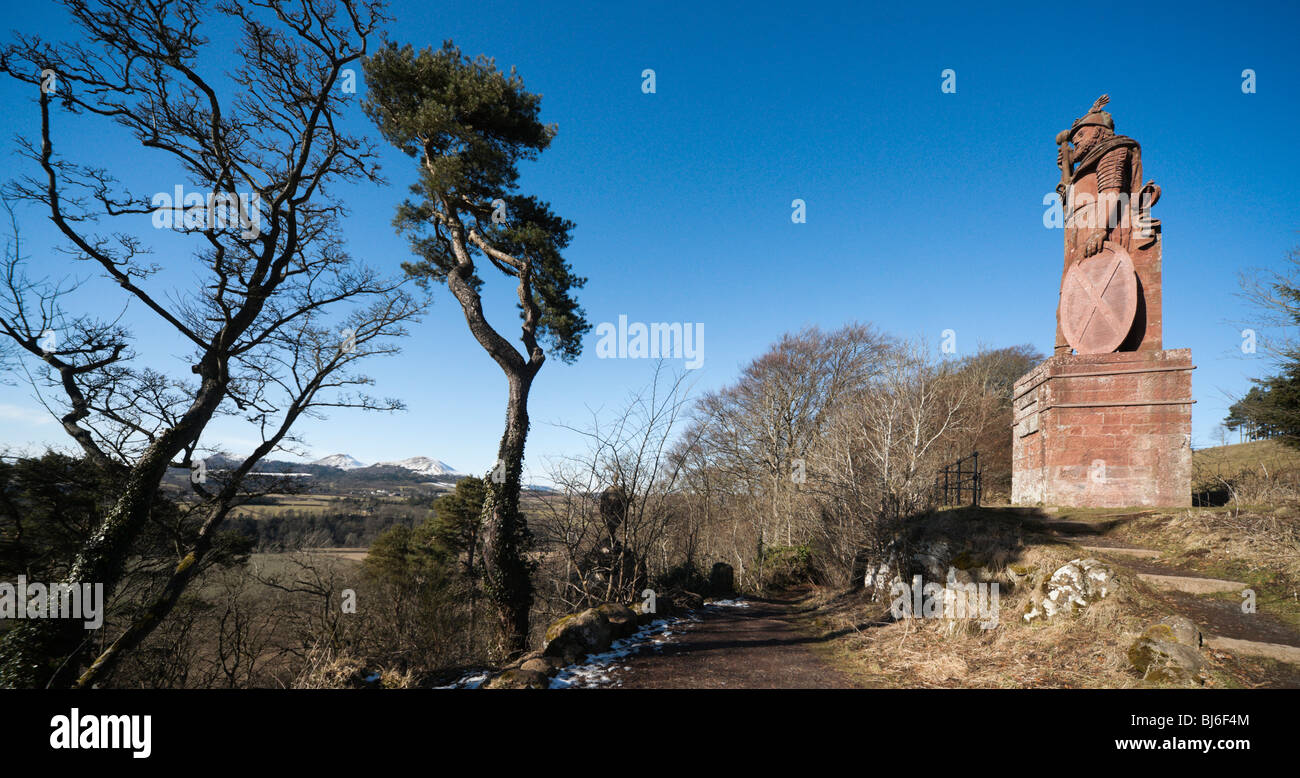 The Wallace Monument or statue at Dryburgh in the Scottish Borders - looking towards the Eildon Hills in winter Stock Photo