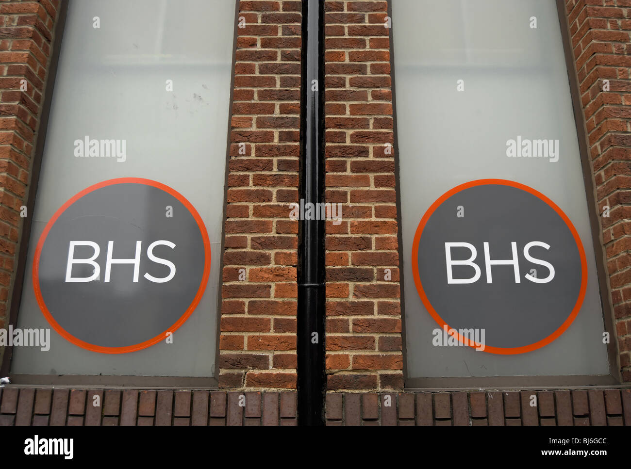 british home stores, bhs, logos at a branch of the department store in kingston upon thames, surrey, england Stock Photo
