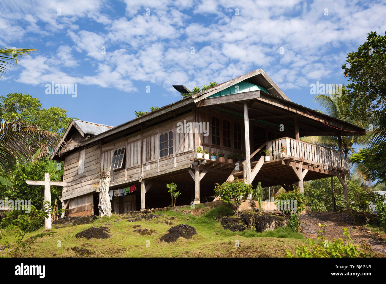 Indonesia, Sulawesi, Buton Island, Labundo Bundo substantial wooden village house Stock Photo