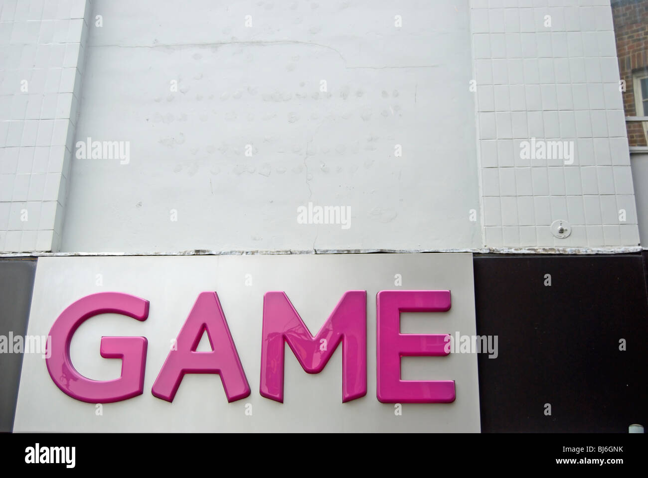 logo of computer game retailers game, at a branch of the store in