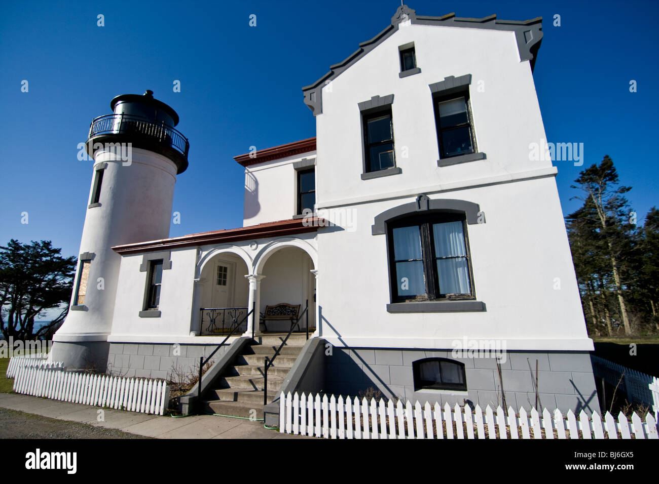 Lighthouse Located on Whidbey Island Washington at Fort Casey Stock Photo