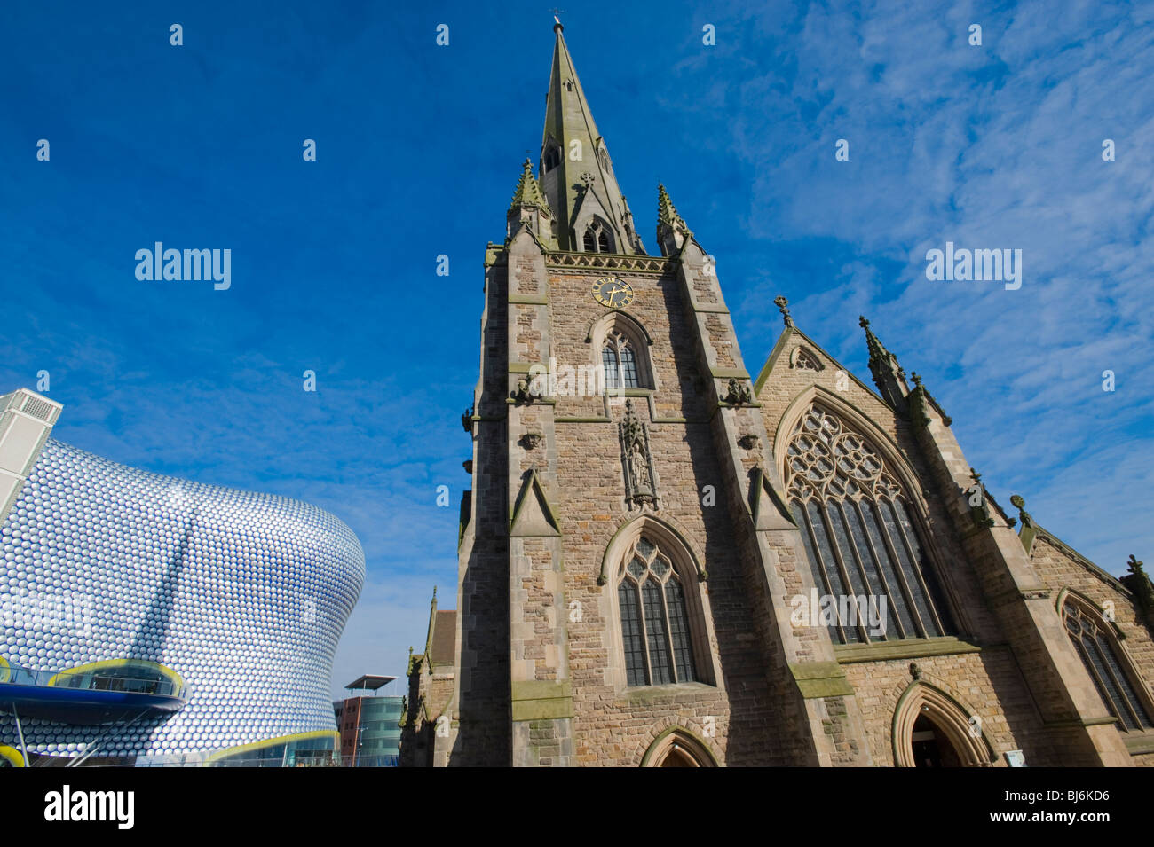 Saint Martin in the Bullring Church next to the Bull Ring Shopping Centre, Birmingham, UK. Stock Photo