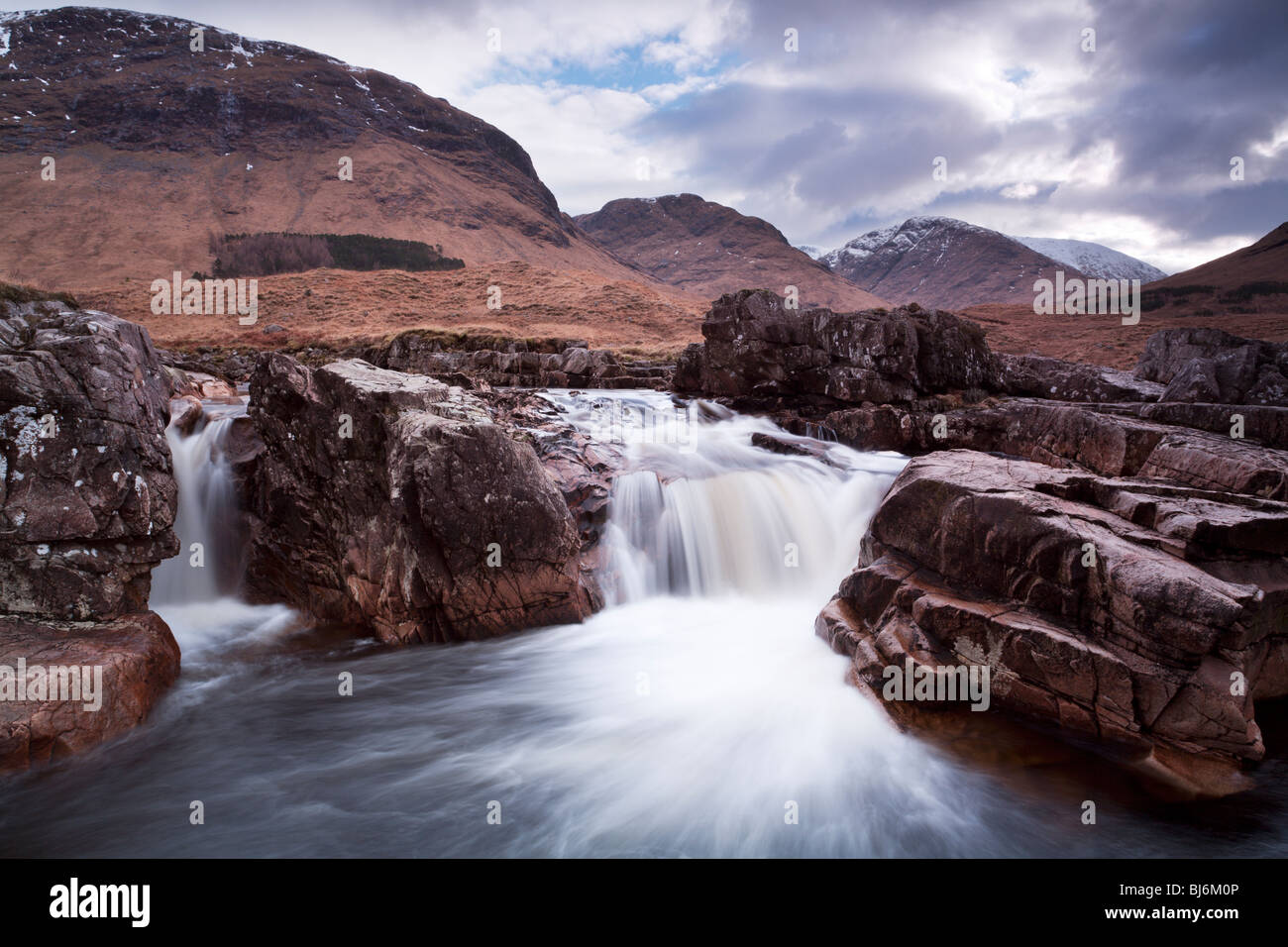 River Etive waterfall in Glen Etive, Highlands, Scotland, UK Stock Photo