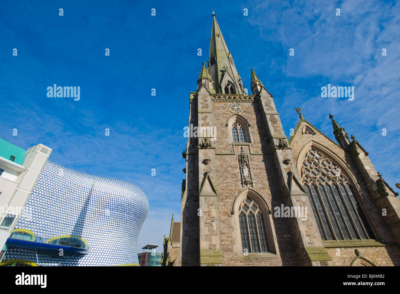Saint Martin in the Bullring Church next to the Bullring Shopping Centre, Birmingham, UK. Stock Photo