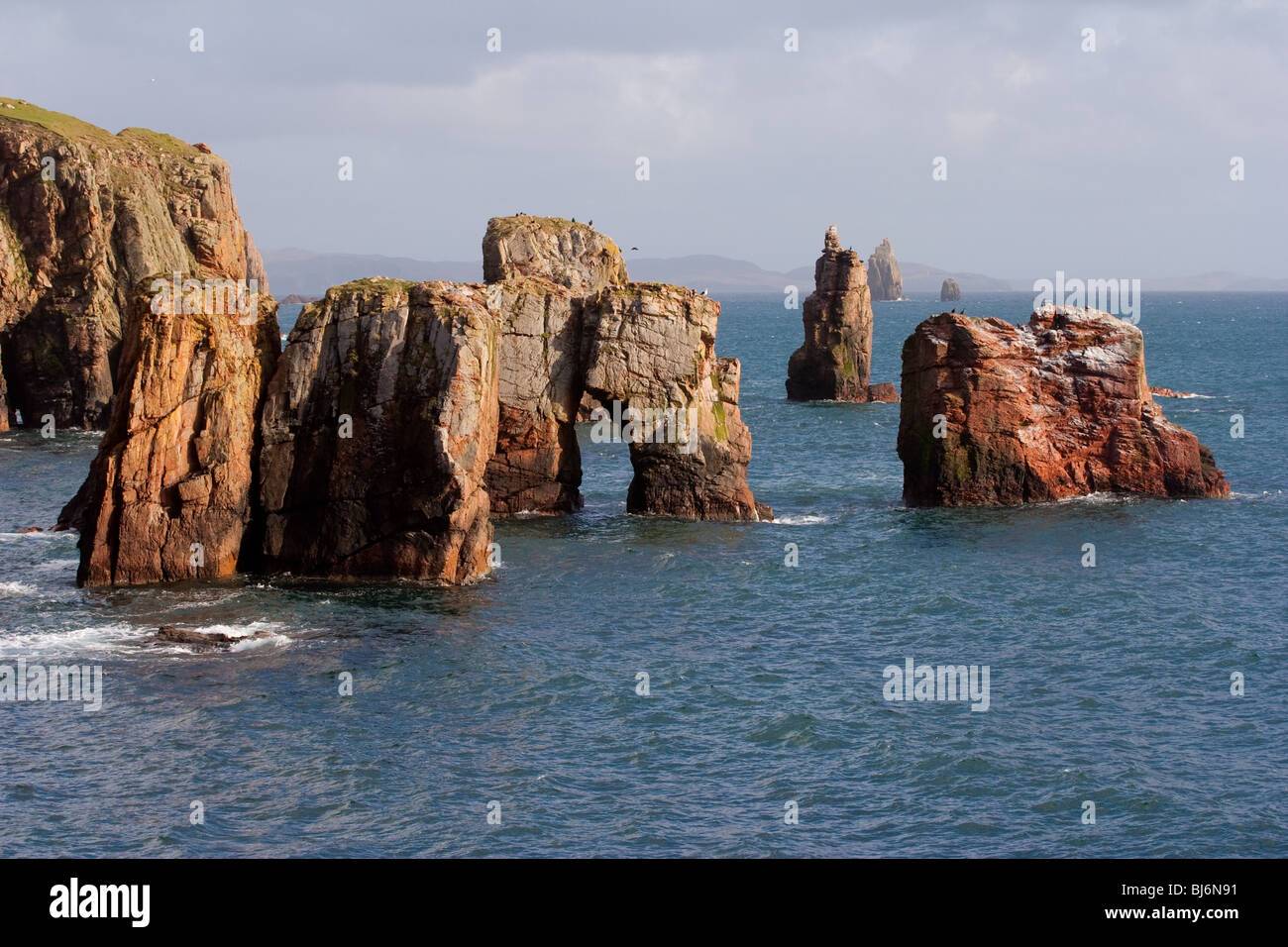 Drongs at Braewick, Eshaness. Stock Photo