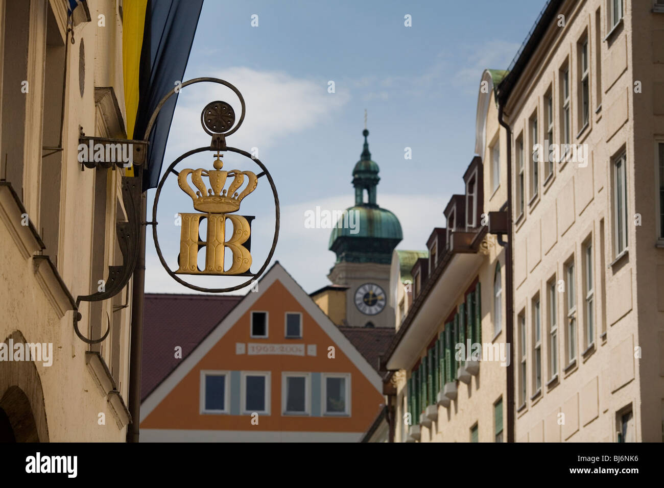 Hofbräuhaus Beer Hall and beer signs in Platzl. Munich, Germany Stock Photo