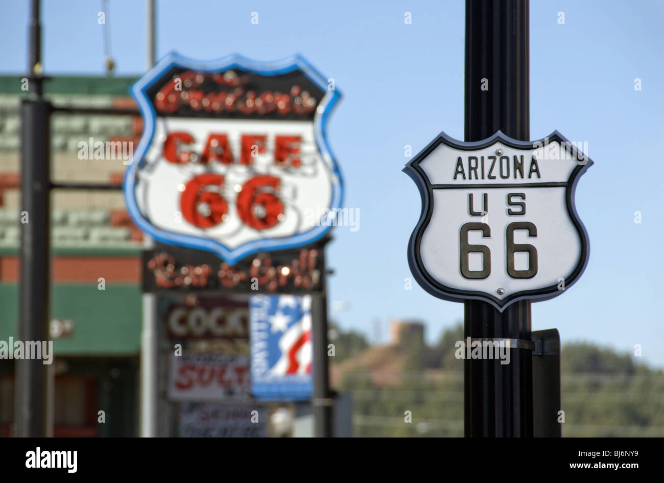 Route 66 road sign Stock Photo
