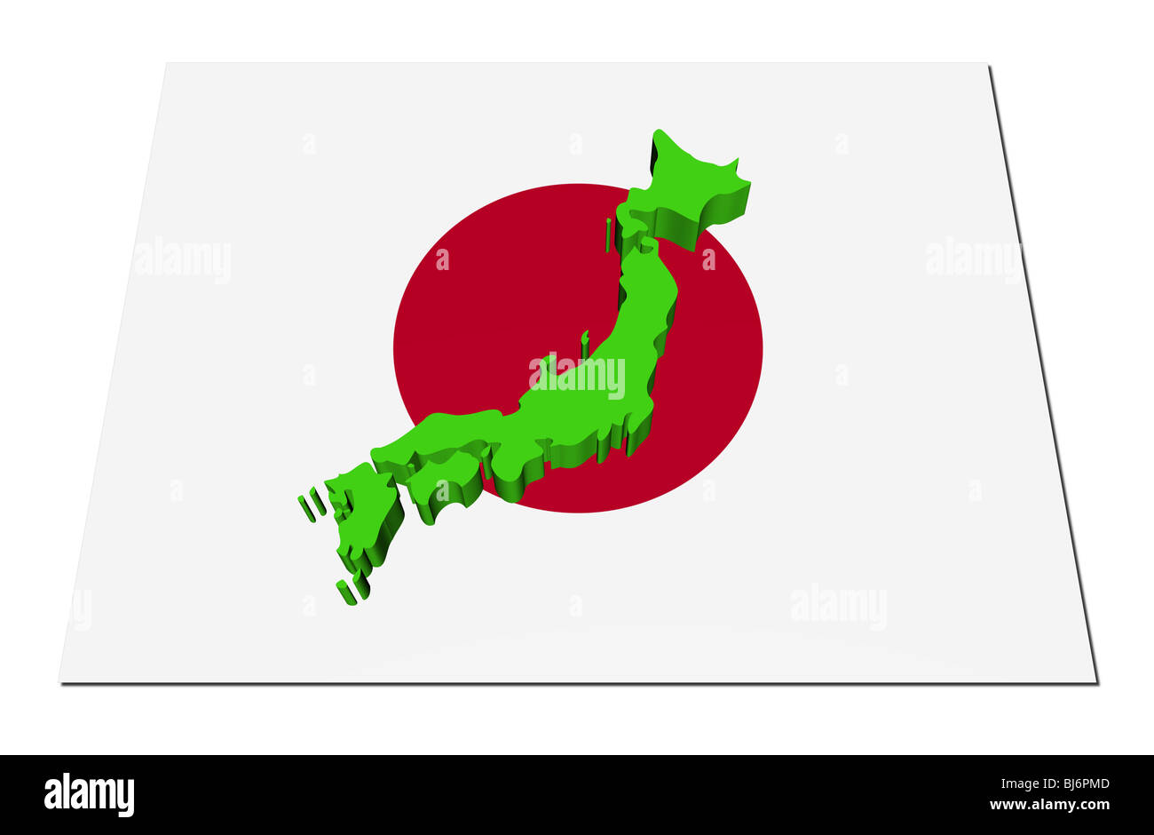 Japan 3d render map on their flag illustration Stock Photo - Alamy