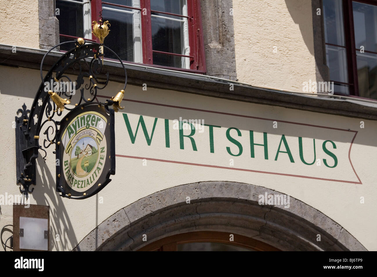 Wirthaus Beer Hall and beer signs in Platzl. Munich, Germany Stock Photo