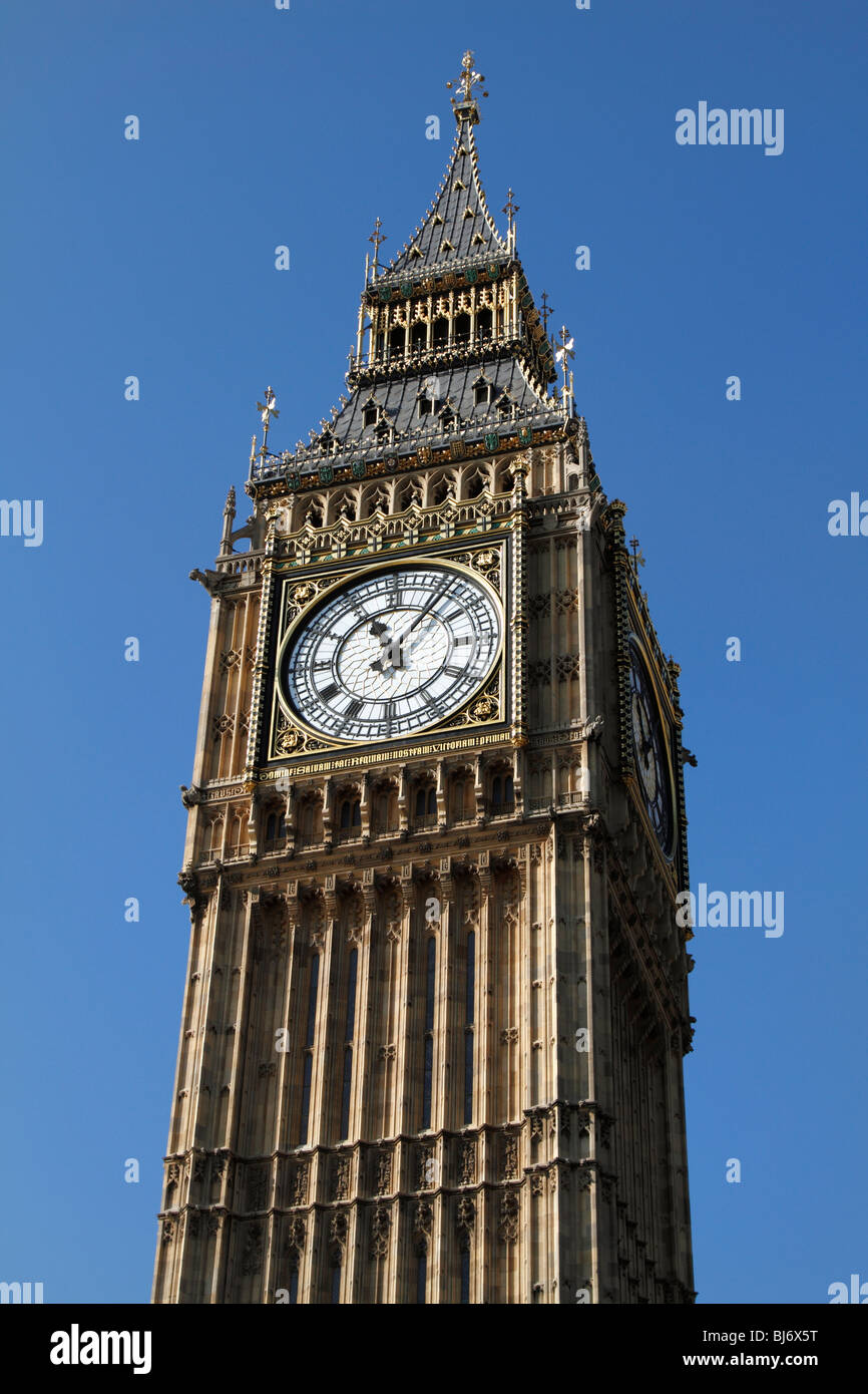 The Clock Tower housing Big Ben in the Houses of Parliament, Westminster Stock Photo