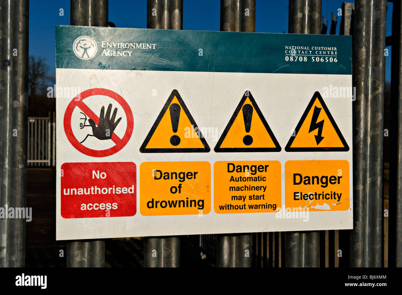 Warning Signs at the Leigh Flood Barrier on the River Medway, Leigh