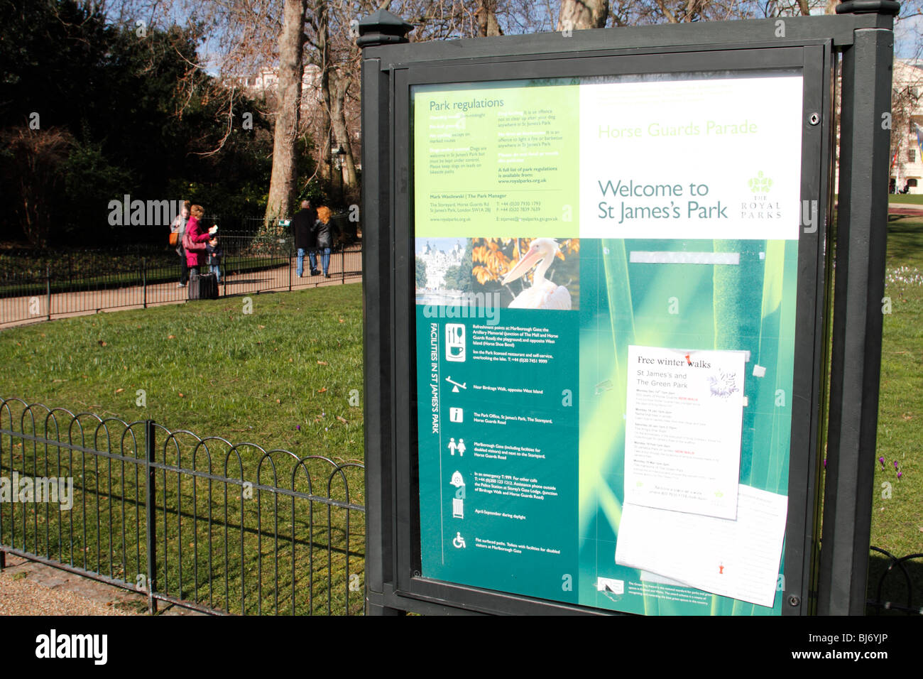 Sign at the entrance to St James Park opposite Horse Guards Parade, London Stock Photo
