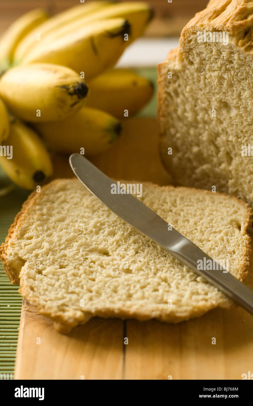 Home-baked banana bread with bananas - still life Stock Photo