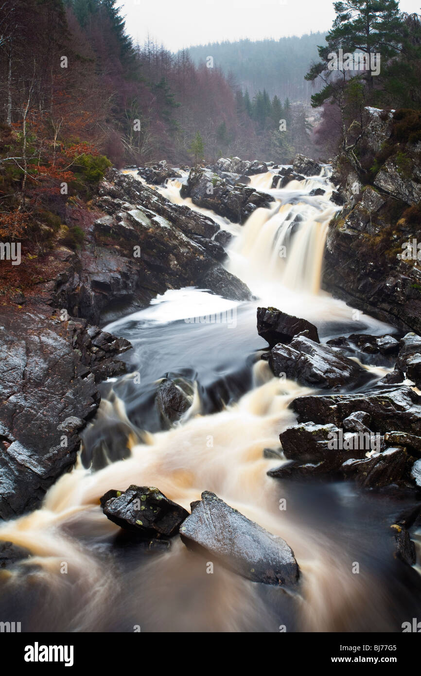 Scotland, Scottish Highlands, Rogie Waterfalls. A cascade of Peat