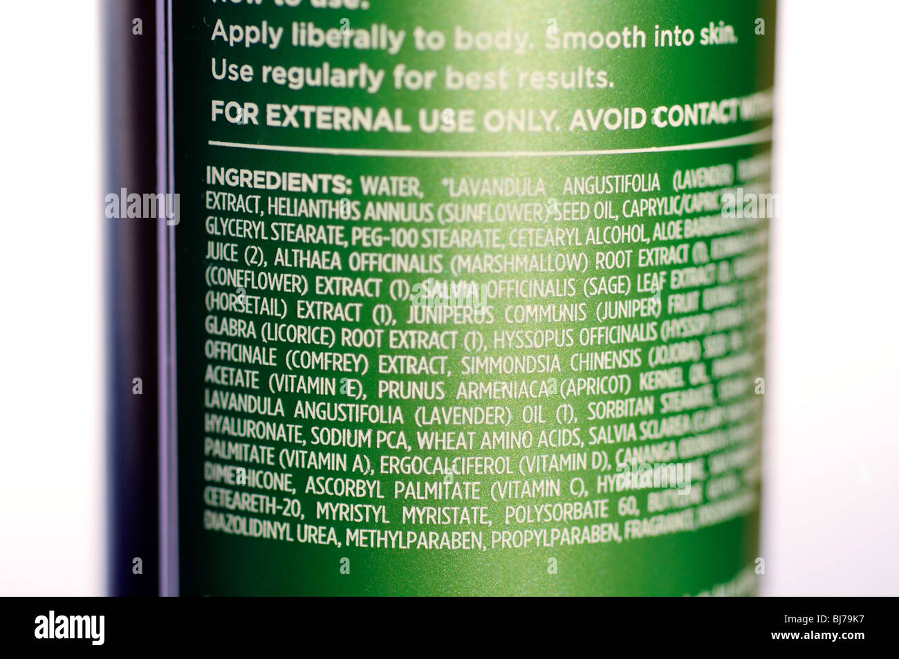 Body lotion ingredients list Stock Photo - Alamy