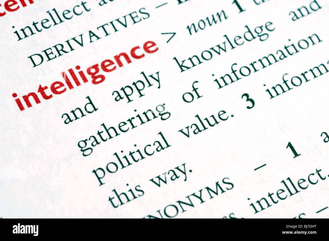 Dictionary definition of the word 'intelligence' Stock Photo