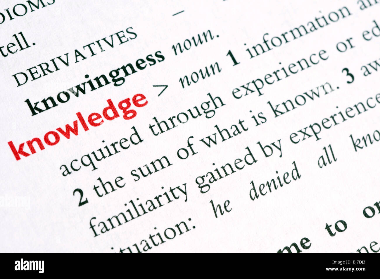 Dictionary definition of the word 'knowledge' Stock Photo