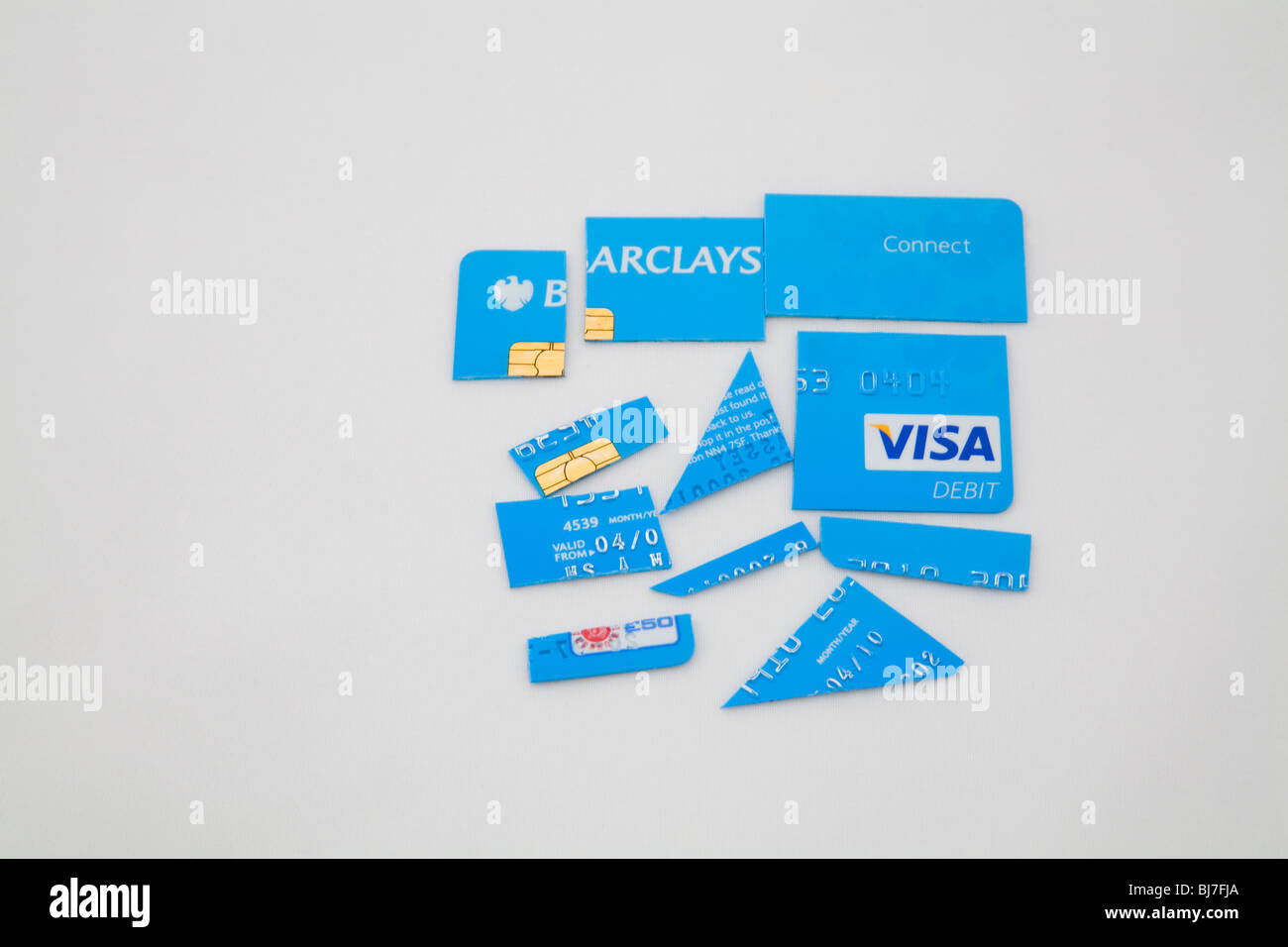 Studio Close up Barclays Visa debit card cut into pieces for security  purposes Stock Photo - Alamy