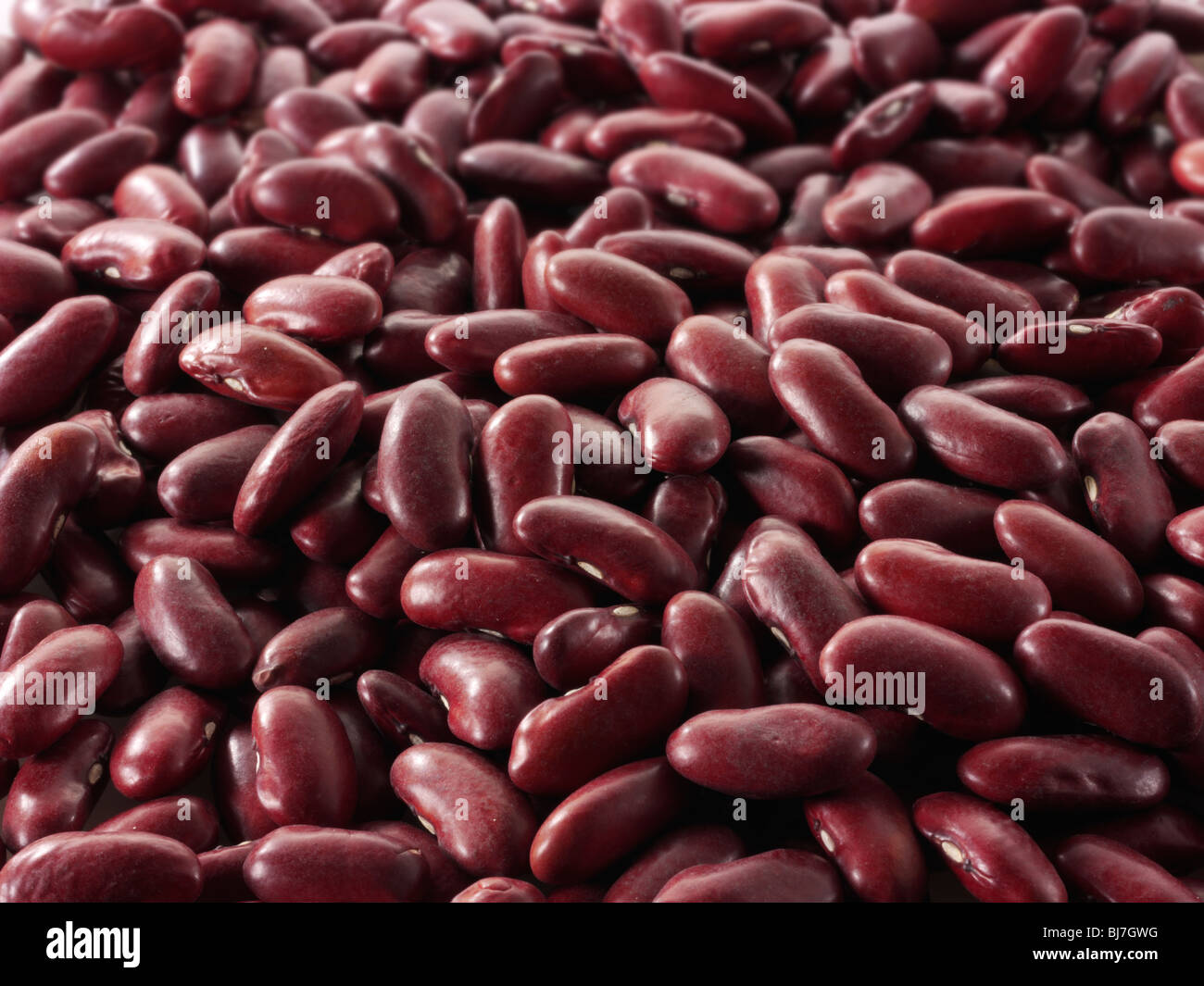 Whole red kidney beans - close up full frame top shot  (Phaseolus vulgaris) Stock Photo