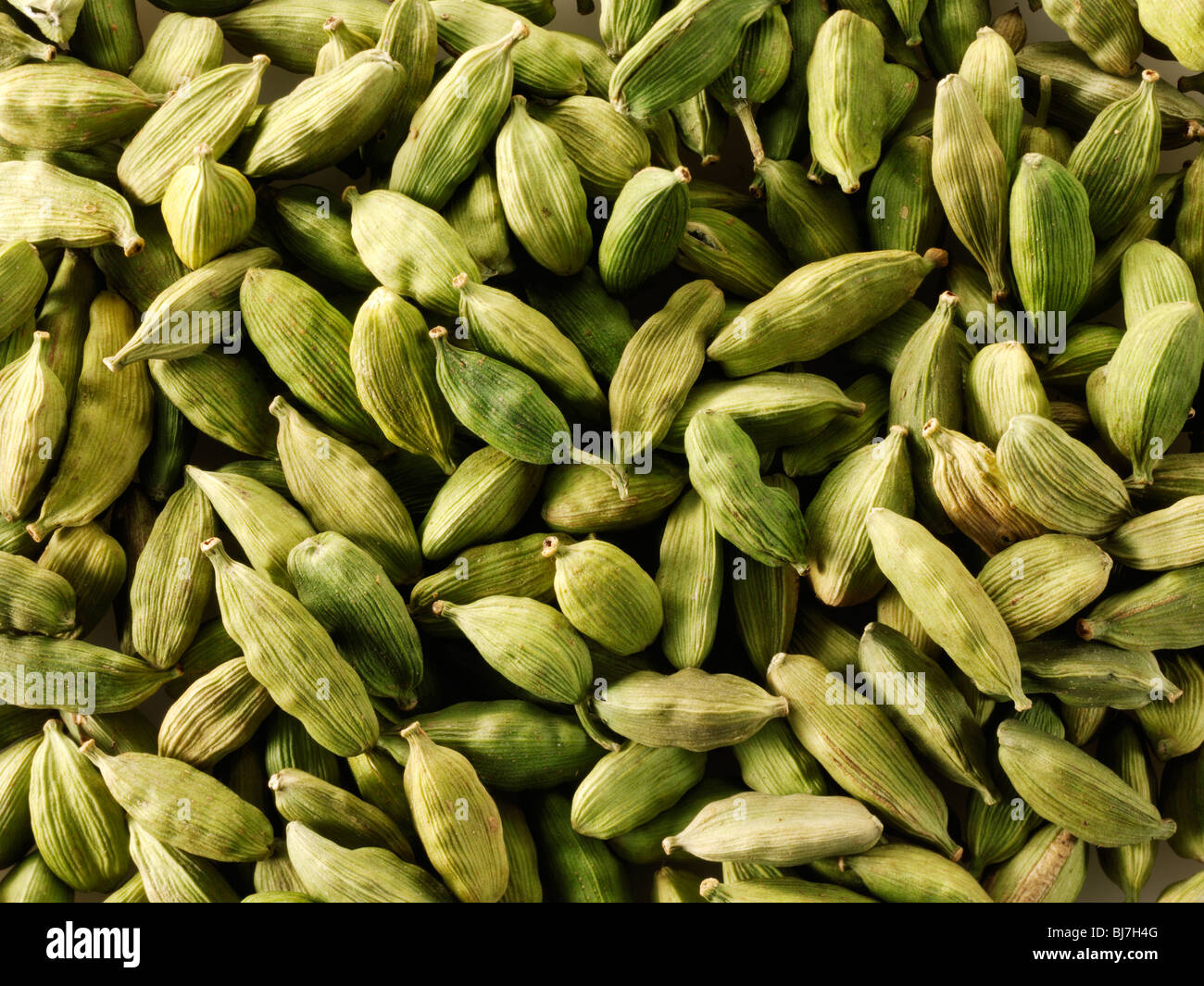 Whole Green Elaichi Cardomoms pods , close up full frame Stock Photo