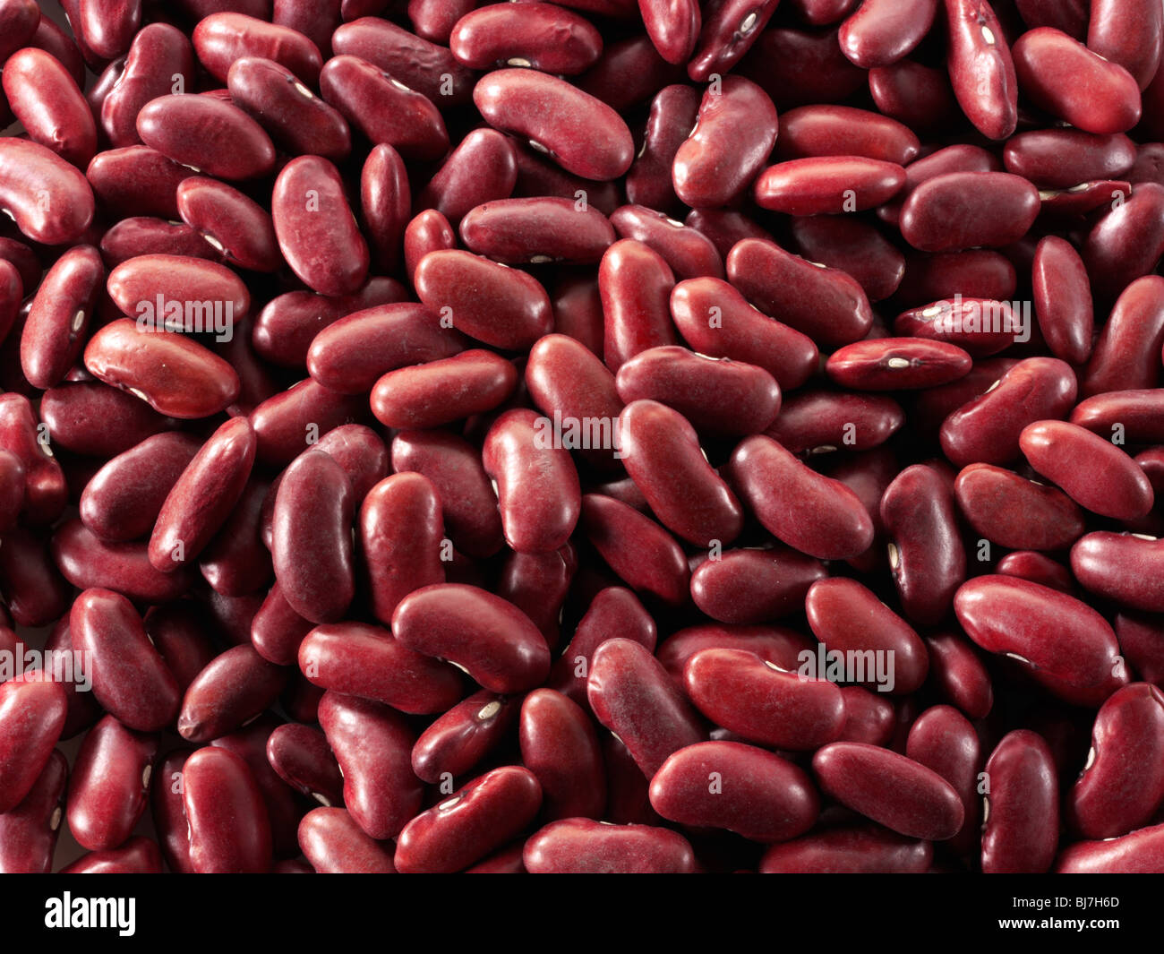 Whole dried red kidney beans - close up full frame top shot  (Phaseolus vulgaris) Stock Photo