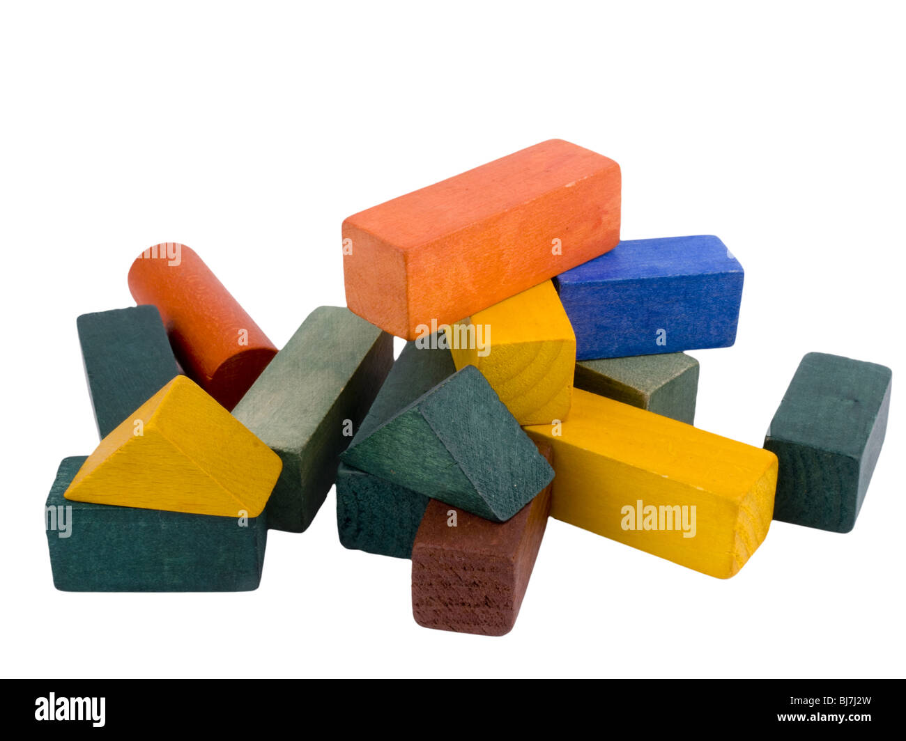 Colourful wooden bricks on white background. Stock Photo