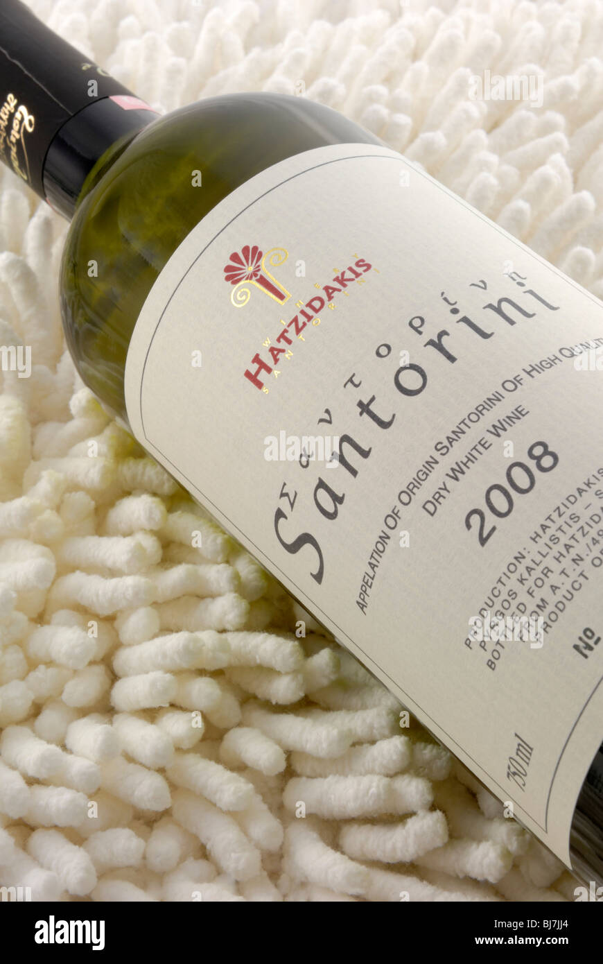 A bottle of local Santorini dry white wine. Fira (Thira) Town