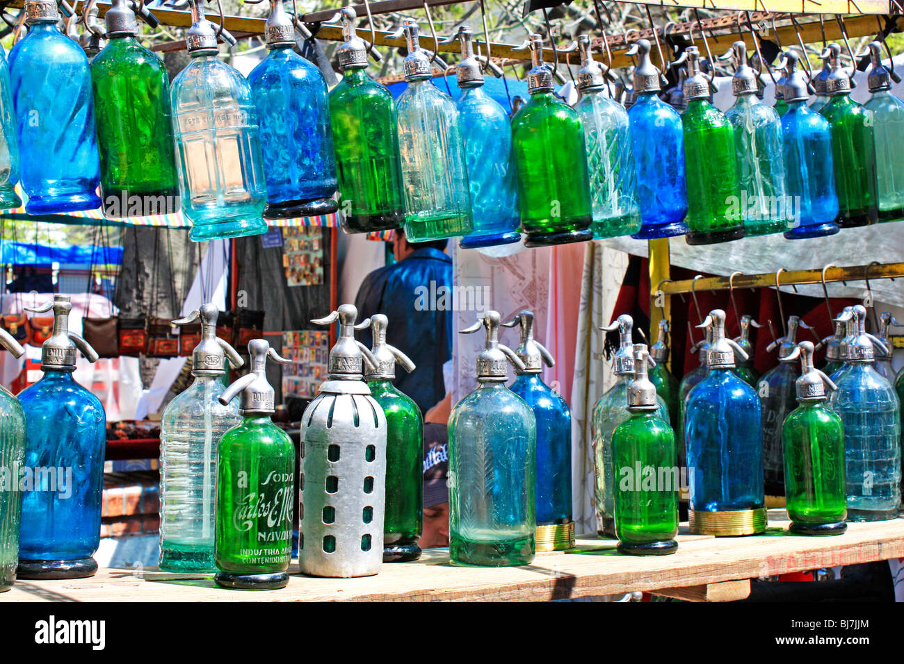 coloured soda bottles, San Telmo, Buenos Aires Stock Photo