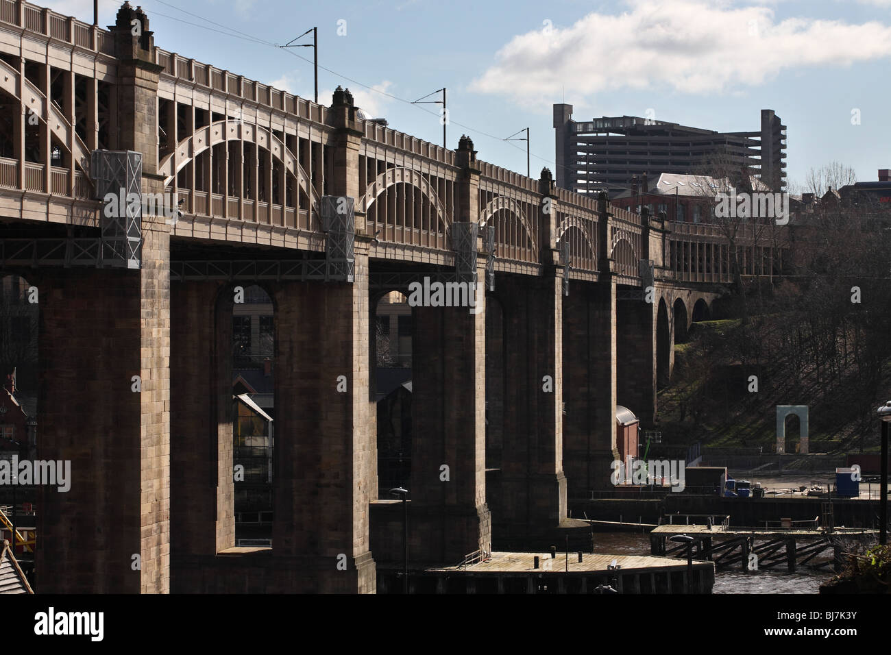 The High Level bridge between Newcastle and Gateshead with Gateshead's multi storey car park in the background. Stock Photo