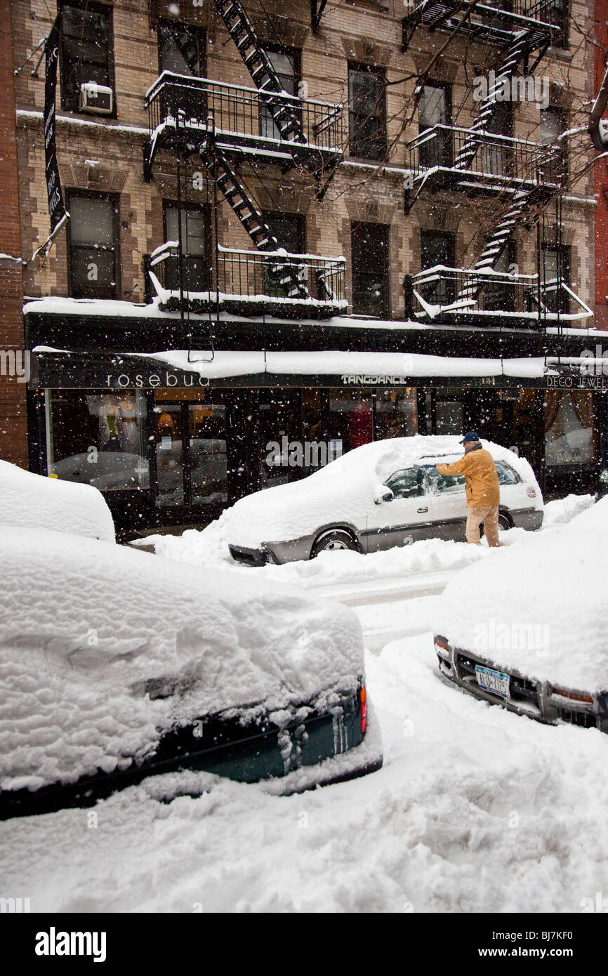 Snow storm in Soho, New York City Stock Photo