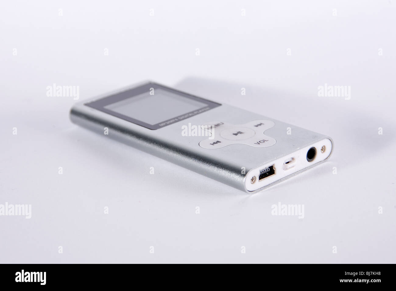A generic silver MP3 player on a white background Stock Photo