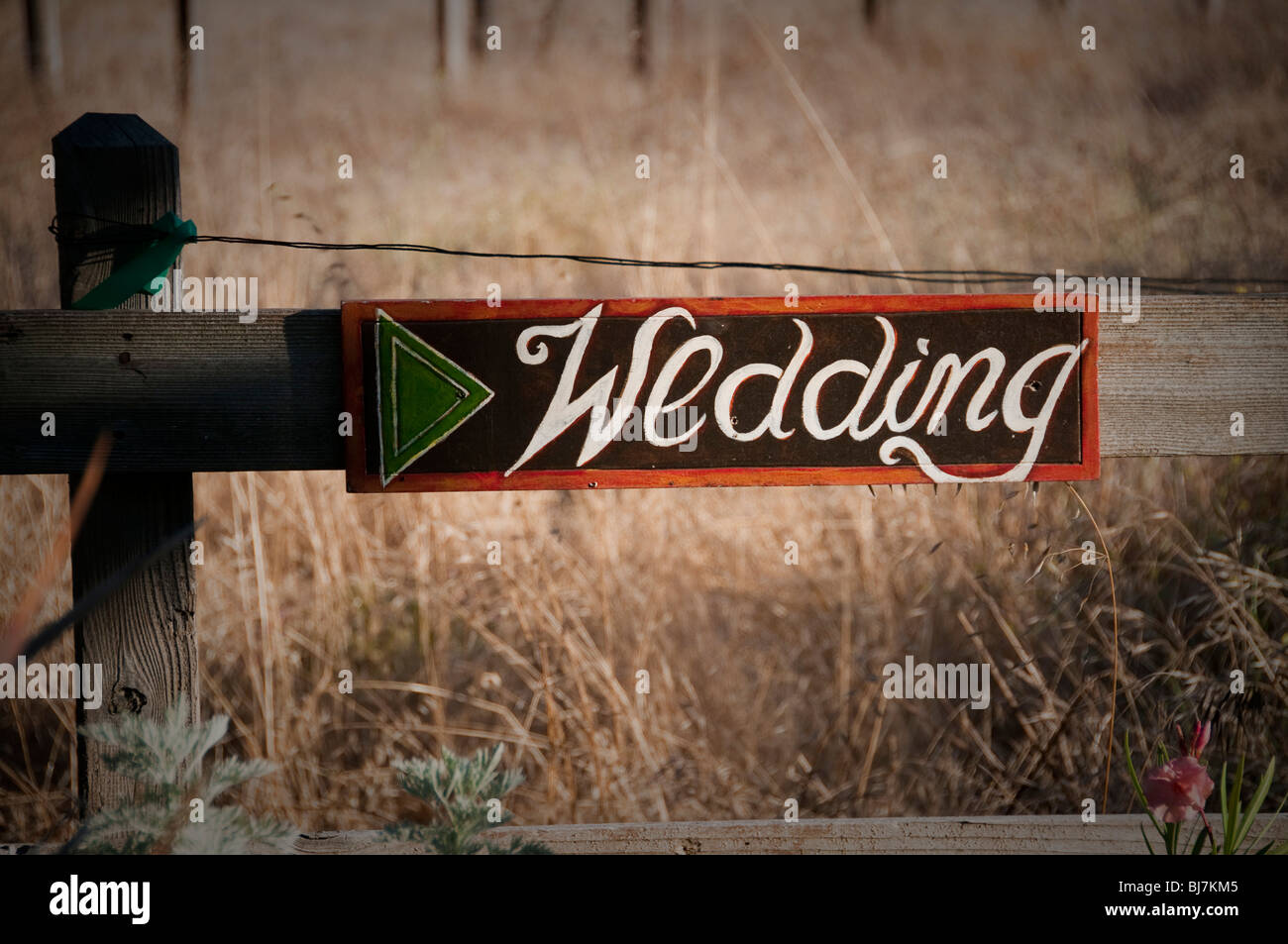 Wedding direction sign. Stock Photo