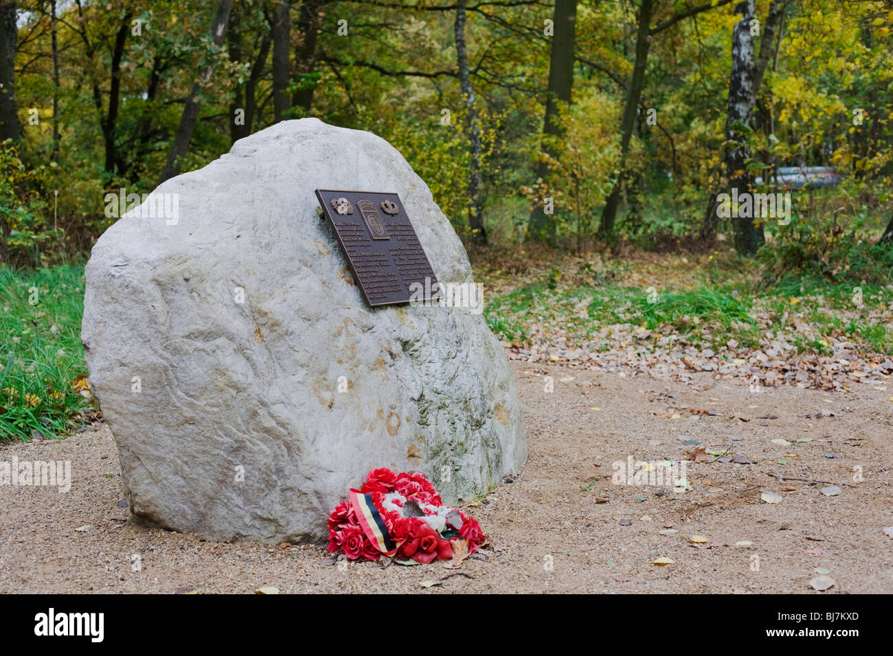 Memorial stone at the memorial to the former concentration camp in Wöbbelin, Mecklenburg-West Pomeraniat, Germany Stock Photo