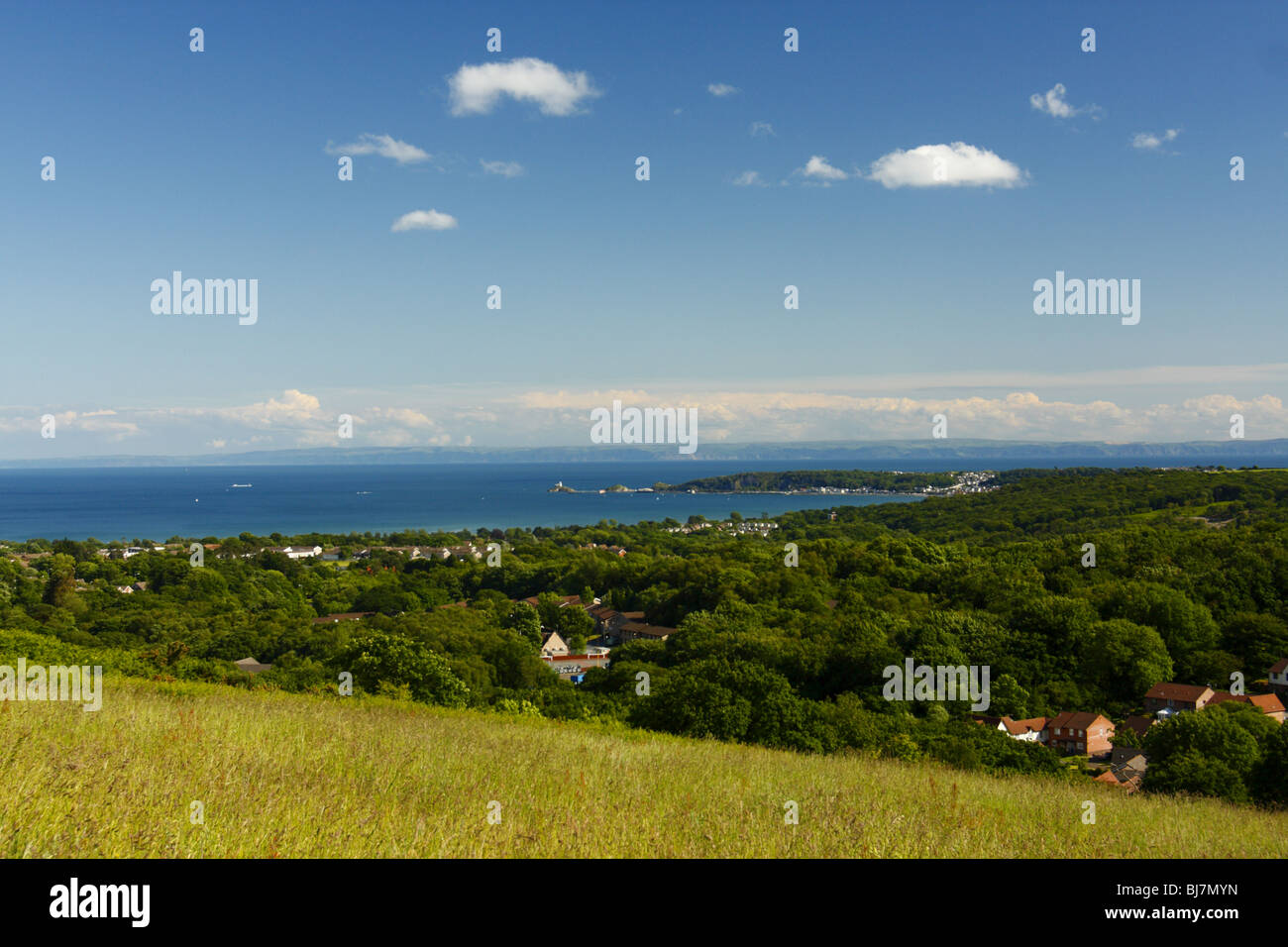 View of Swansea Bay and The Mumbles on a sunny summer's day, West Glamorgan, South Wales, U.K. Stock Photo
