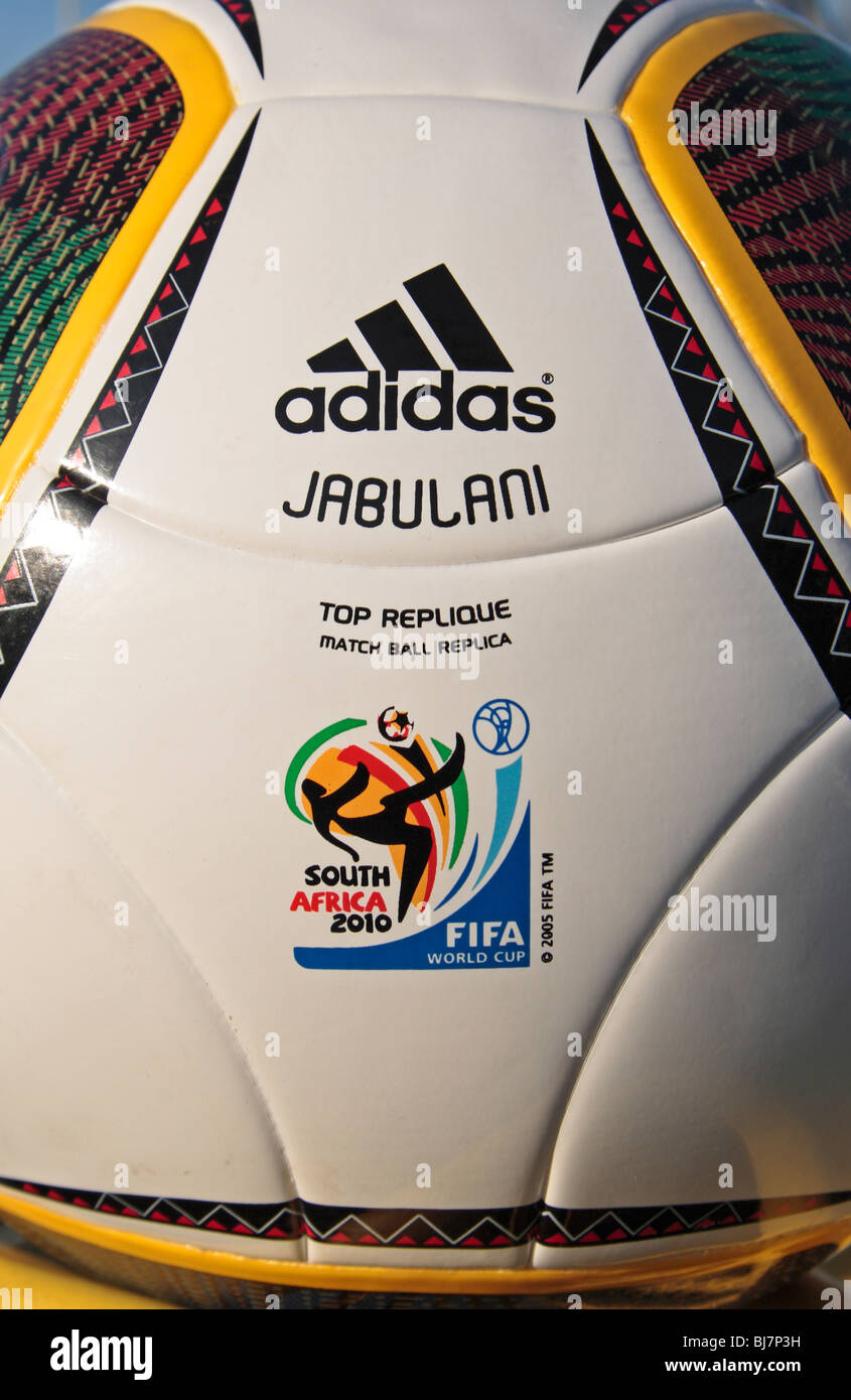 Close up of the FIFA 2010 World Cup replica match ball by Adidas, the Jabulani. Stock Photo