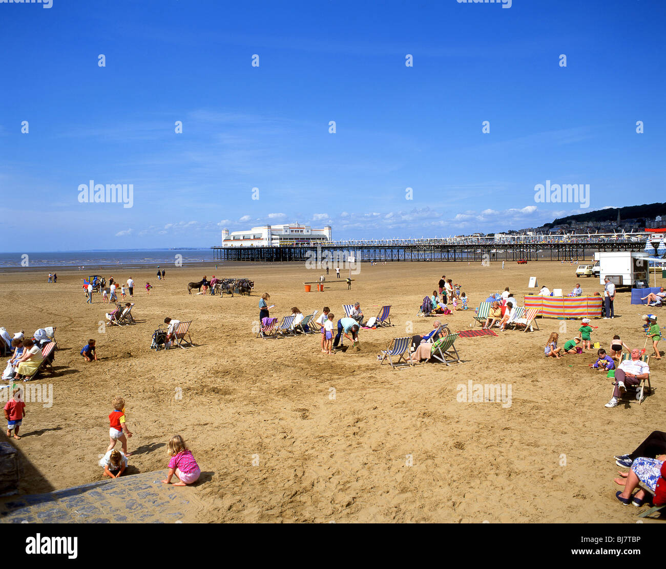 Beach and old pier, Weston-Super-Mare, Somerset, England, United Kingdom Stock Photo