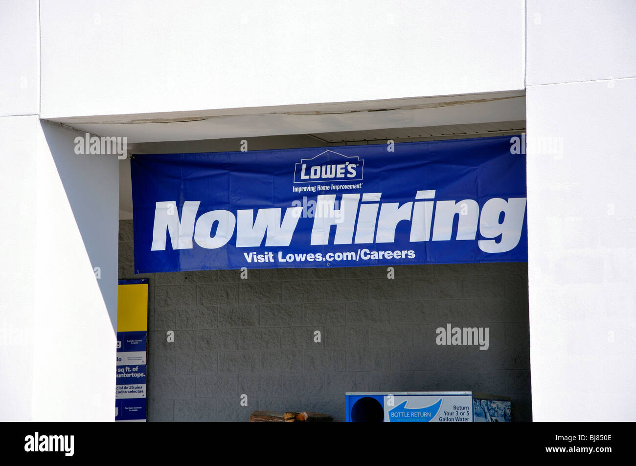 Now Hiring sign on Lowes home improvement store, USA Stock Photo Alamy