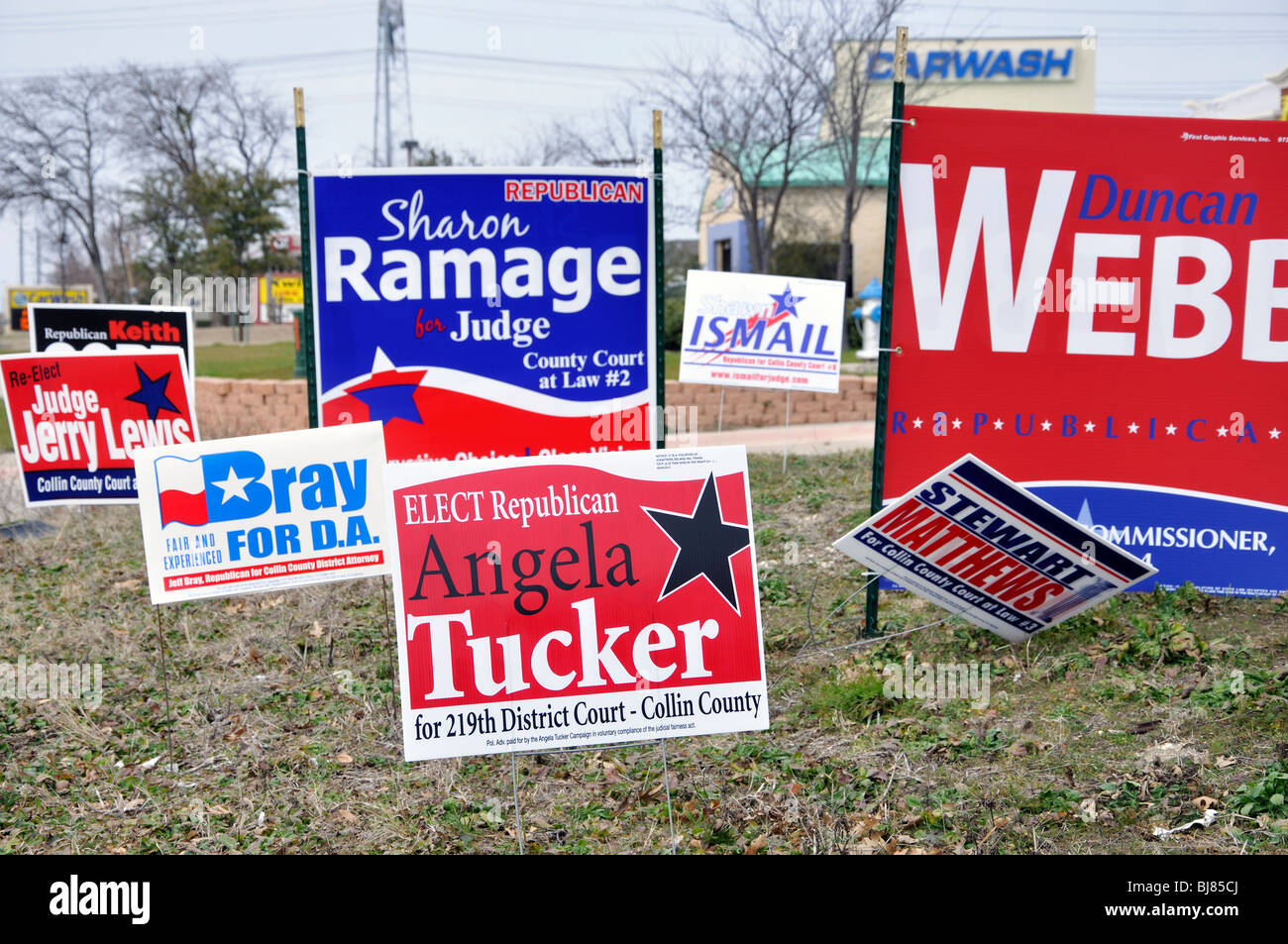Election campaign signs, Texas, USA Stock Photo