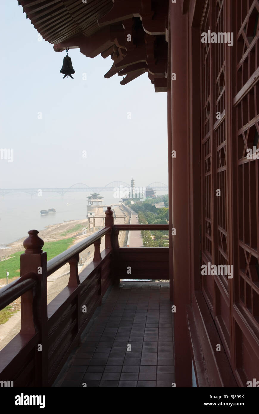 View from Xunyang Pavilion. Suojiang Tower and Yangtze River Bridge in the distance. Jiujiang. Jiangxi procince, China Stock Photo