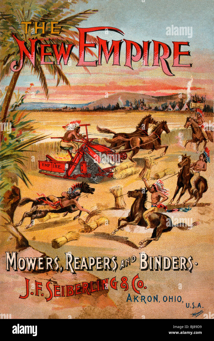 Promotional pamphlet for New Empire mowers, reapers, and binders, Seiberling & Co., Akron, Ohio, c. 1890. Color lithograph Stock Photo