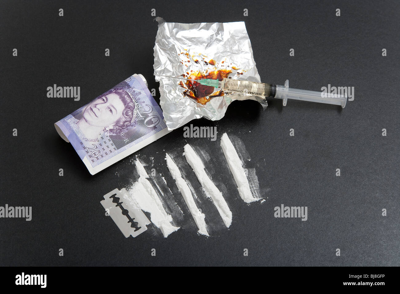 Drug paraphernalia_equipment_products or materials and  illegal drugs Stock Photo