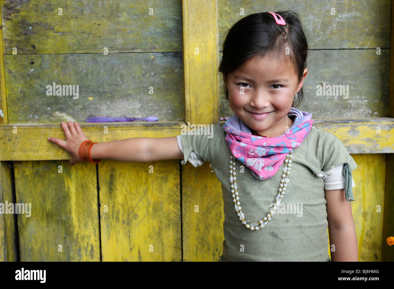 Nepali Girl in Bupsa, Nepal Stock Photo