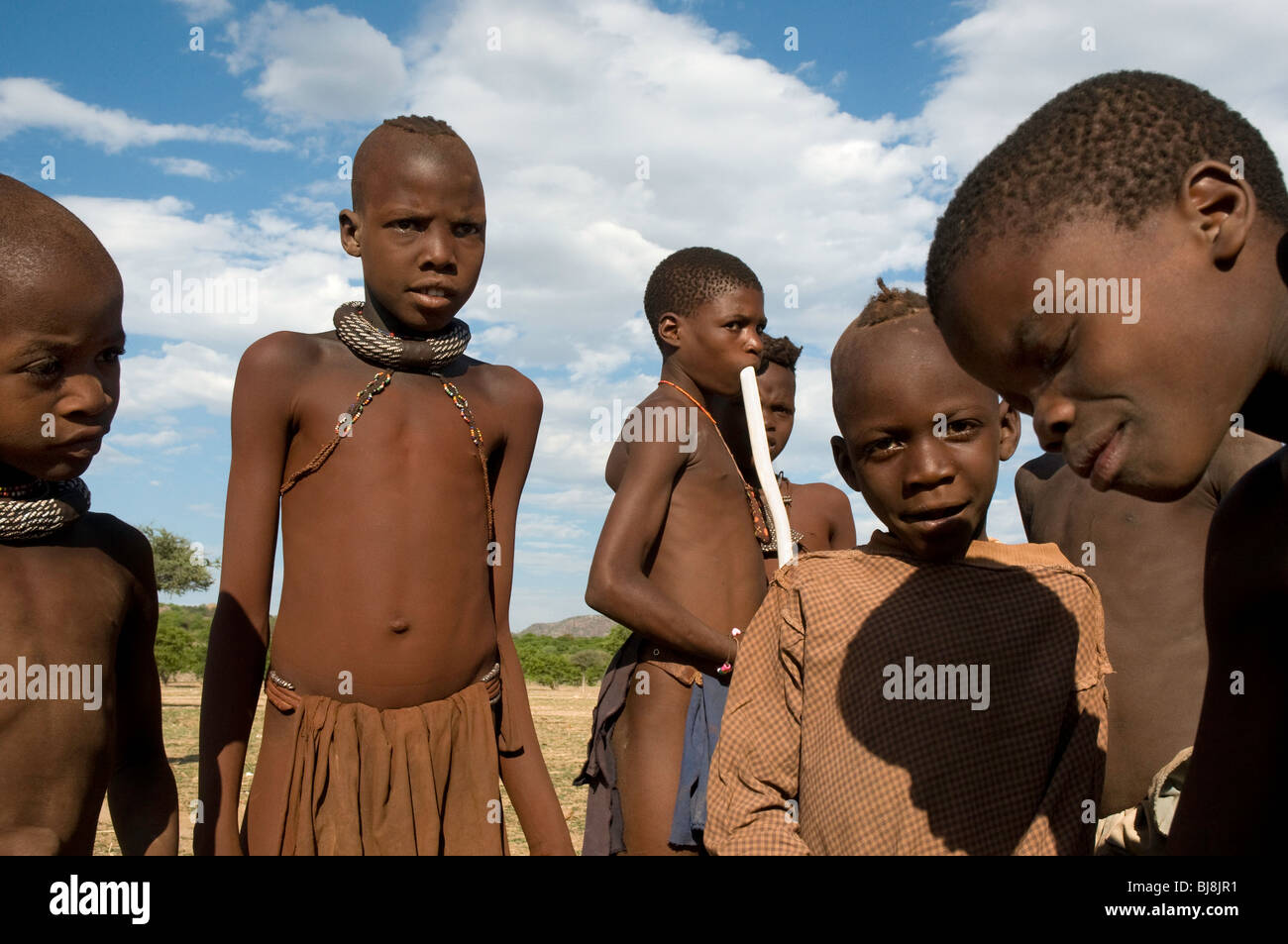 Himba children at sunset Stock Photo