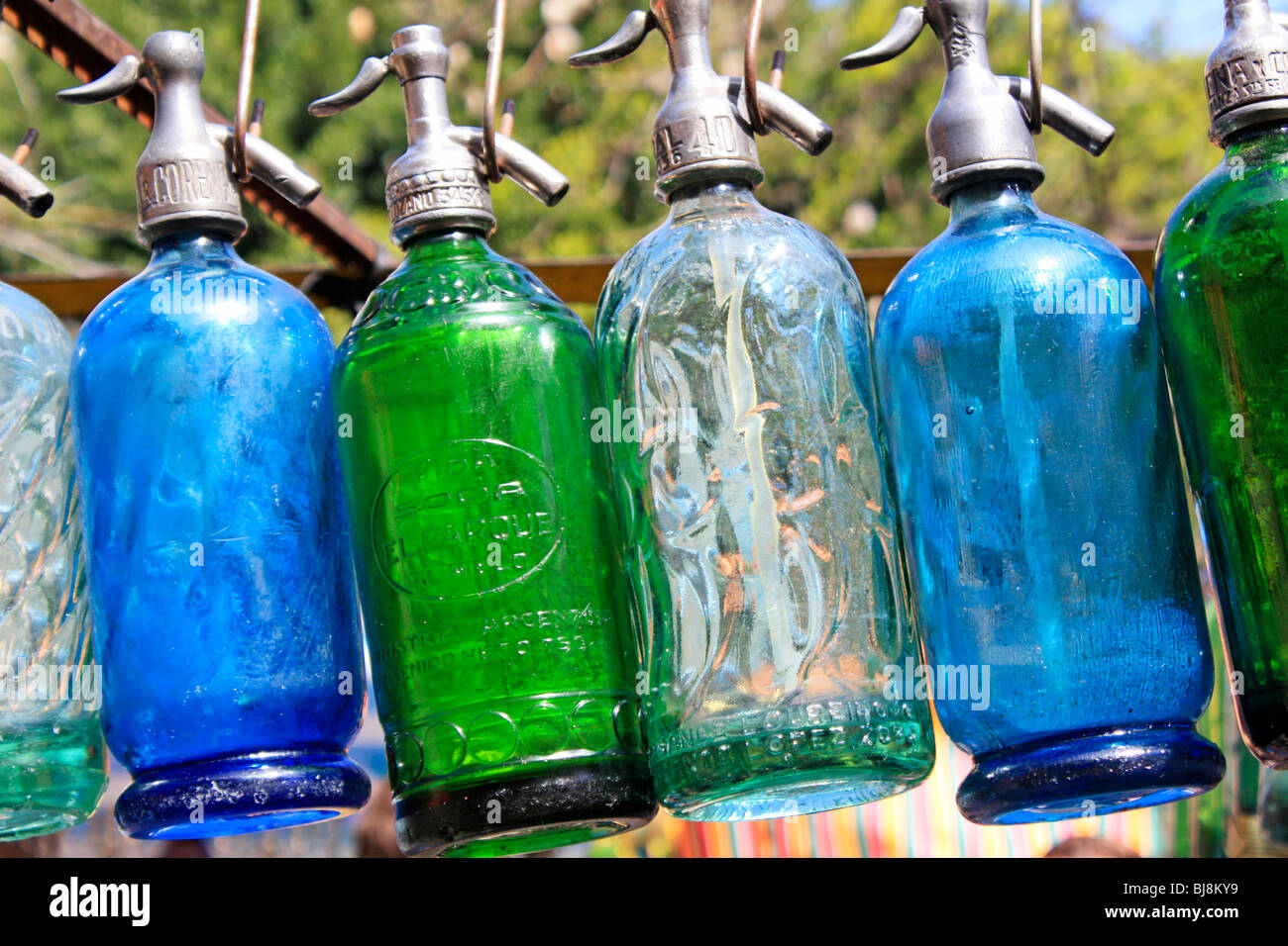 coloured soda bottles, San Telmo market, Buenos Aires Stock Photo