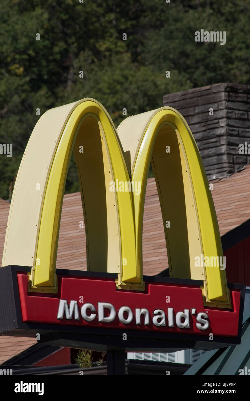 Sign McDonald's restaurant sign logo in center Gatlinburg city