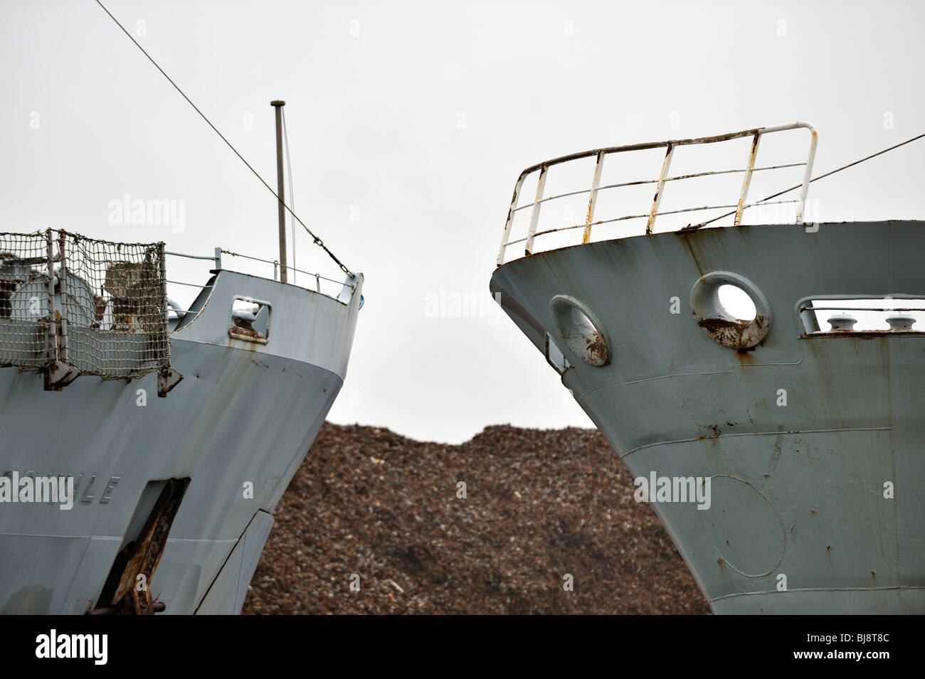 Bows of two 2 Navy ships together Stock Photo